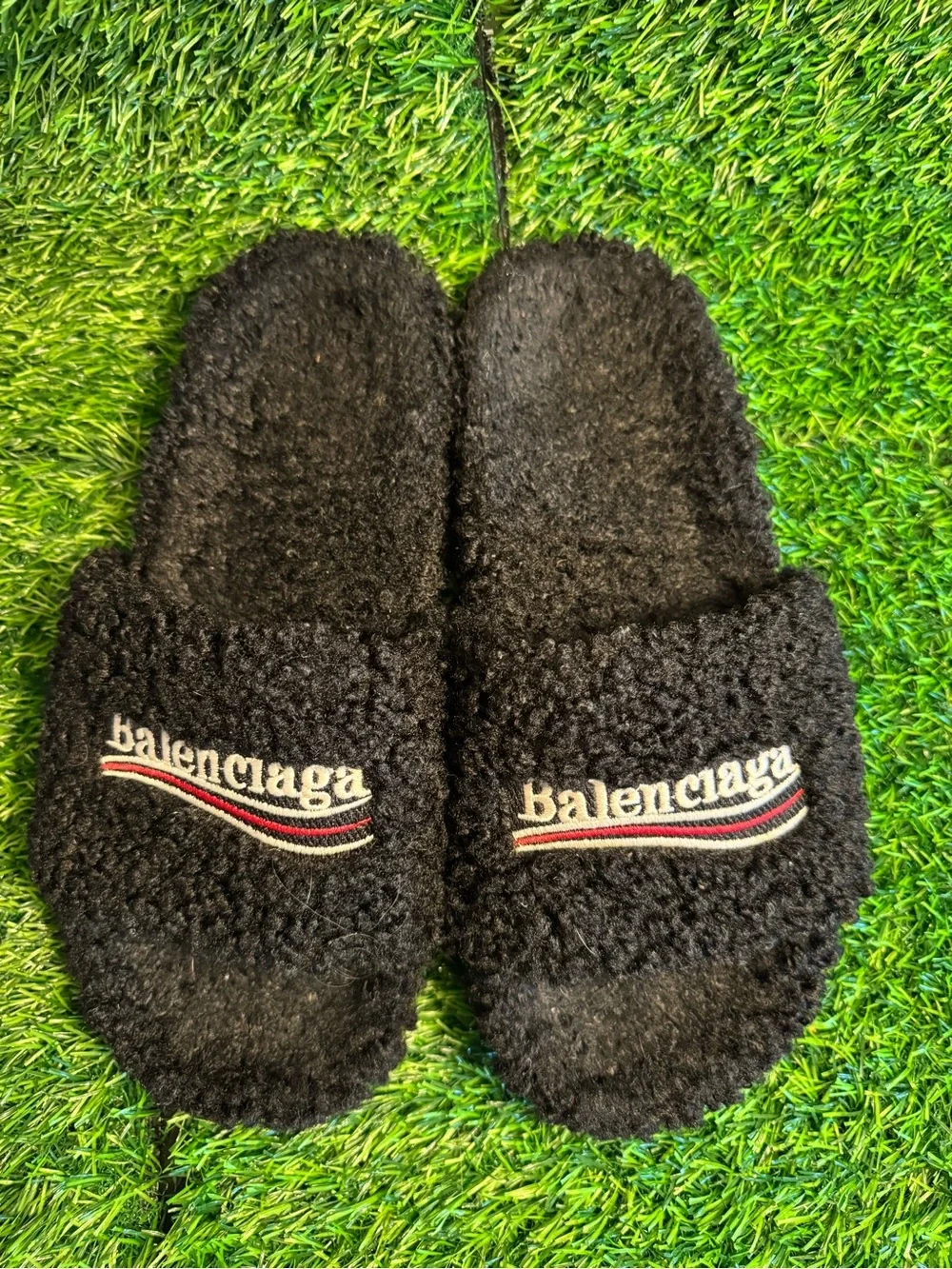 Balenciaga Black fur Slide Slippers